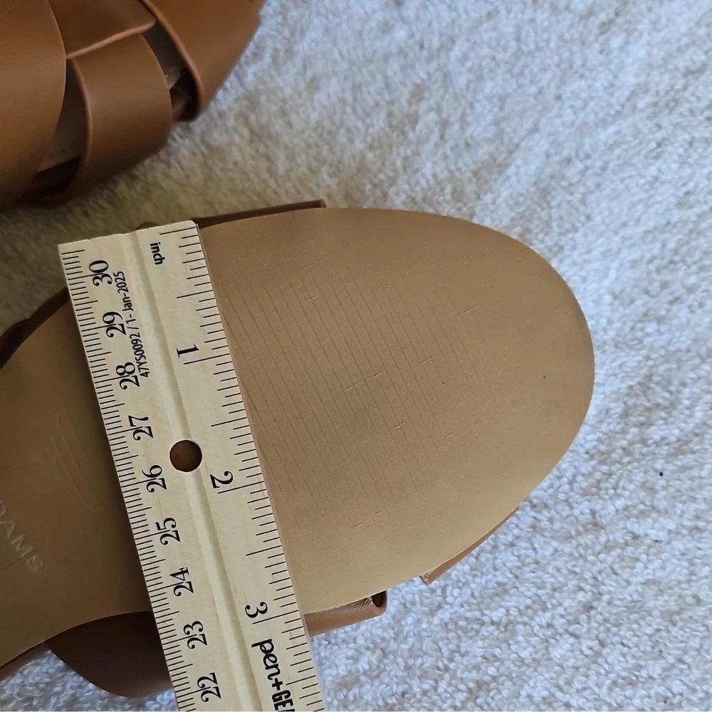 J. Adams Tan PU‎ Strappy Block Heel Mule Open Toe Slip On Size 5.5